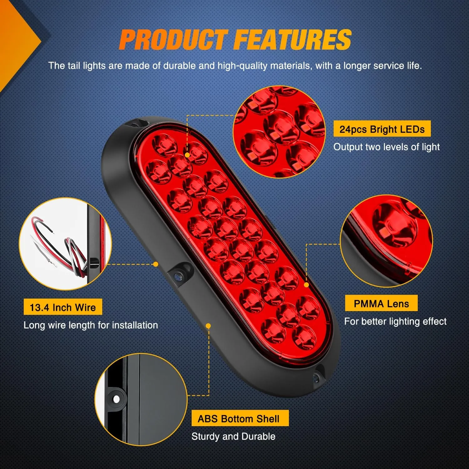 Nilight 6Inch Oval Tail Light 2PCS Red 24LED Running Stop Brake Turn Surface Mount Marker Light Sealed IP67 Waterproof Taillight for 12V RV Camper Caravan Truck Trailer Bus