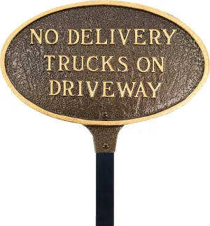 No Delivery Trucks on Driveway Oval Statement Plaque Sign - WALL or LAWN Display Plaque - Business Warning Sign - Powder Coated Aluminum - UV Resistant - Easy to Install!