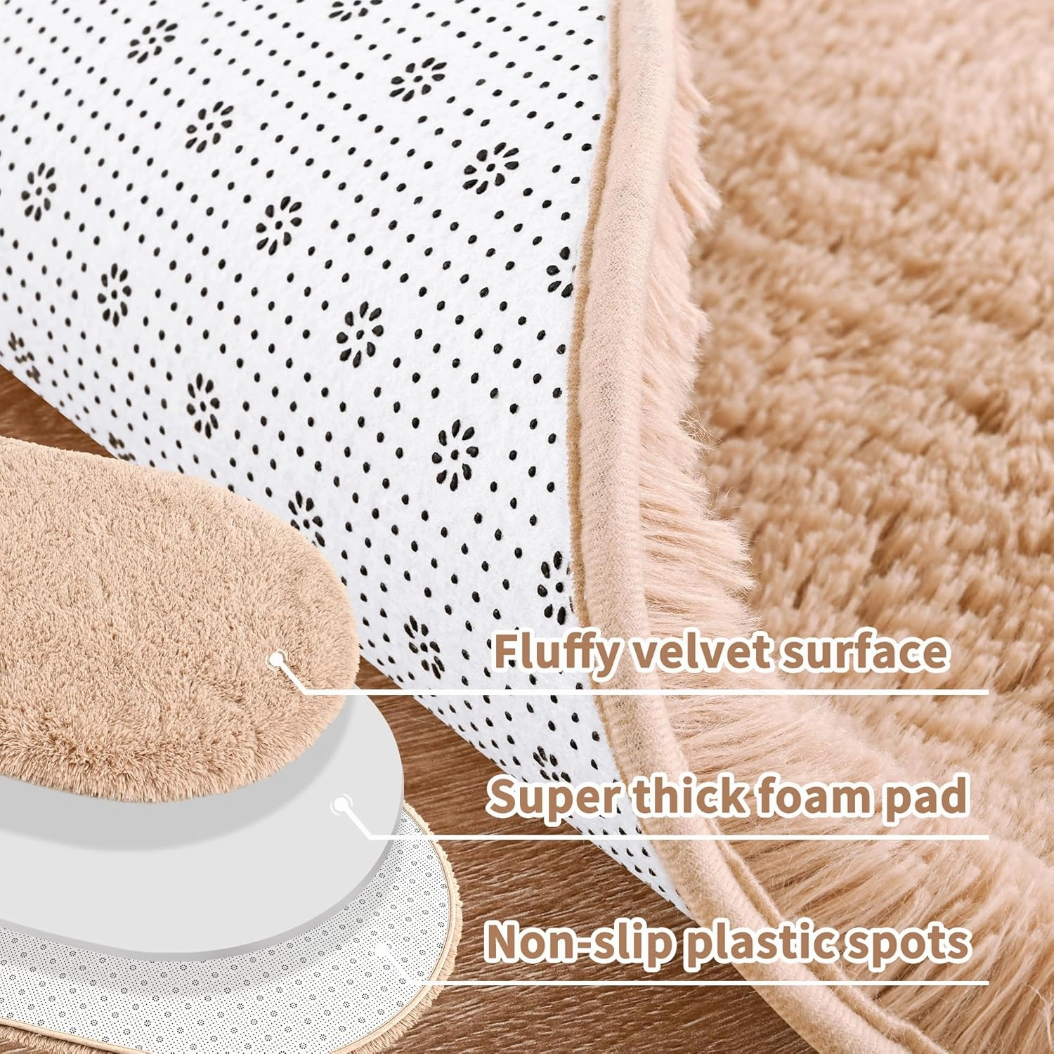Noahas Fluffy Beige Rugs for Bedroom Living Room,2.6'X5.3' Oval Throw Rug for Kids Room,Shag Hallway Runner Rug,Small Soft Shaggy Bedside Non-Slip Plush Nursery Dorm Carpet Home Decor Aesthetic