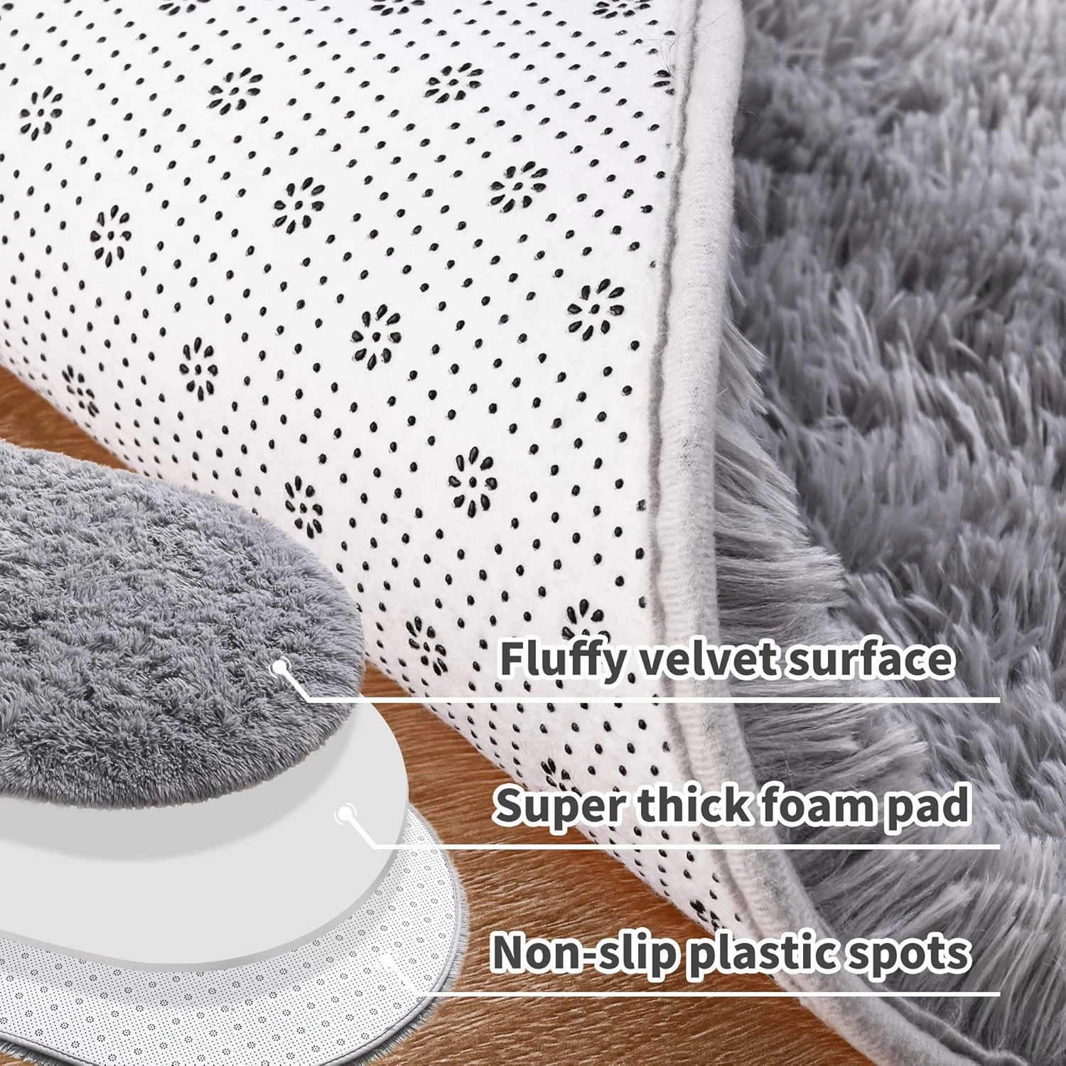 Noahas Fluffy Grey Rugs for Bedroom Living Room,2.6'X5.3' Oval Throw Rug for Kids Room,Shag Hallway Runner Rug,Small Soft Shaggy Bedside Non-Slip Plush Nursery Dorm Carpet Home Decor Aesthetic