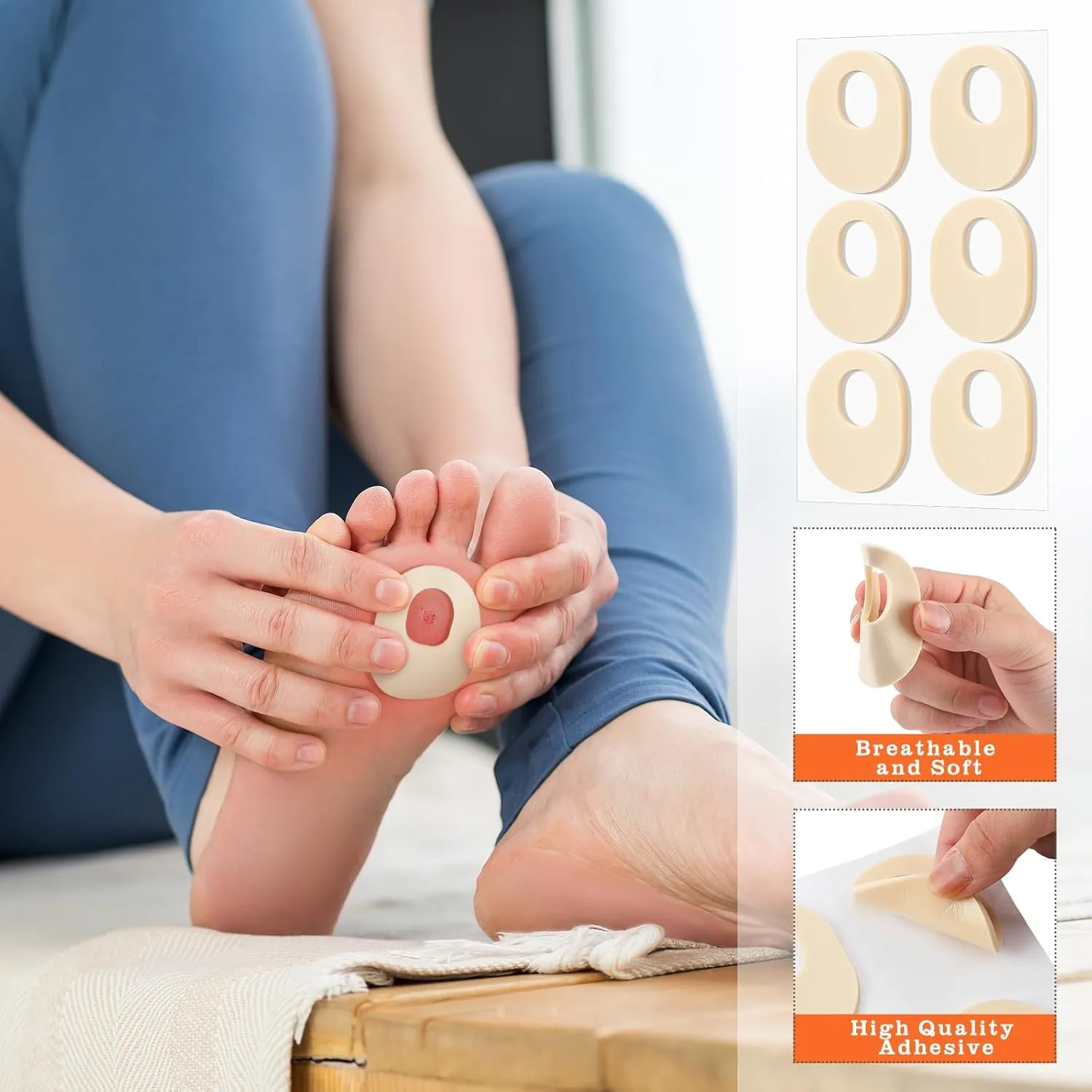 Nuanchu 120 Count Soft Foam Callus Cushions Oval Corn Cushion Self Stick Adhesive Foot Care Pads Waterproof Corn Protectors for Feet Women Men, Beige