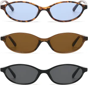NULOOQ Retro Oval Cat Eye Sunglasses for Women Y2k Trendy Small Narrow Sunnies 90s Designer Sun Glasses