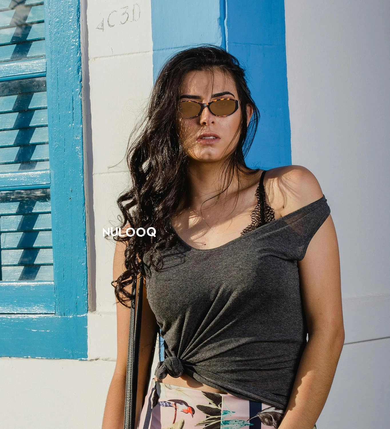 NULOOQ Retro Narrow Oval Sunglasses for Women 90s Trendy Vintage Small Cat Eye Sun Glasses