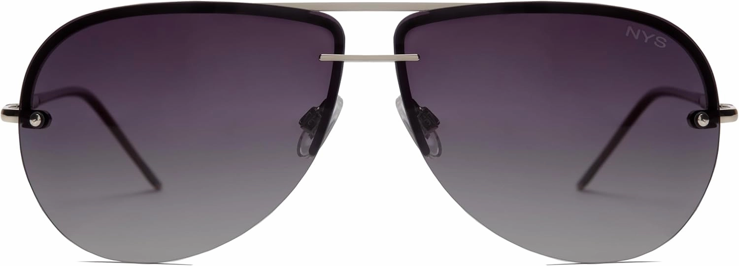 NYS Collection Aviator Sunglasses for Women & Men Medium Fit Thin Metal Frame Gradient Mirror Lenses with 100% UV Protection