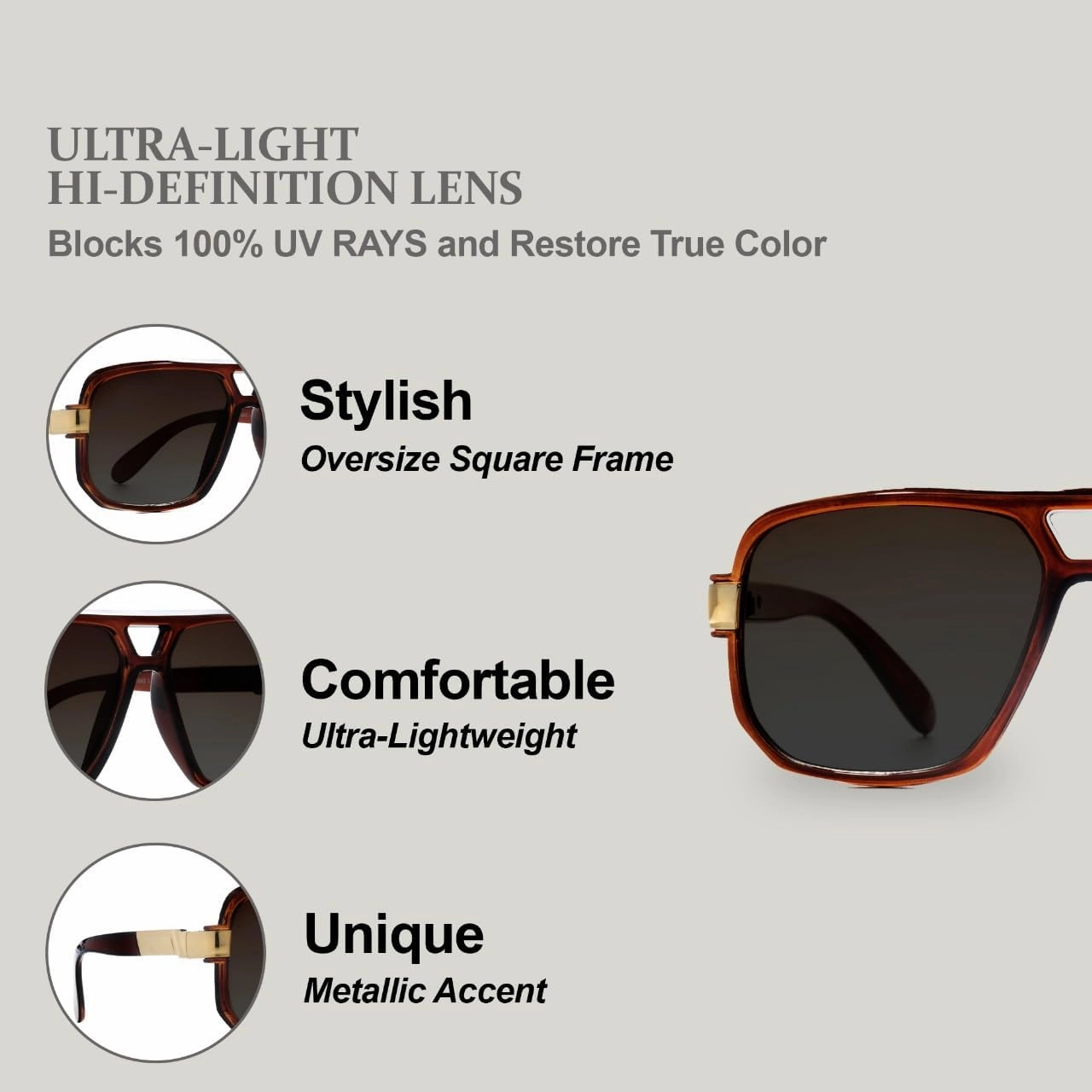 NYS Collection Oversized Square Aviator Sunglasses for Men & Women - Retro Trendy Design, 100% UV Protection
