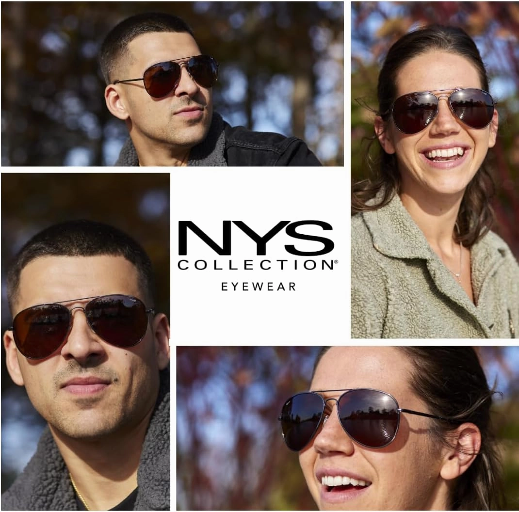 NYS Collection Premium Polarized Classic Aviator Sunglasses, Lightweight Frame, 63mm Lenses, UV400 for Men & Women