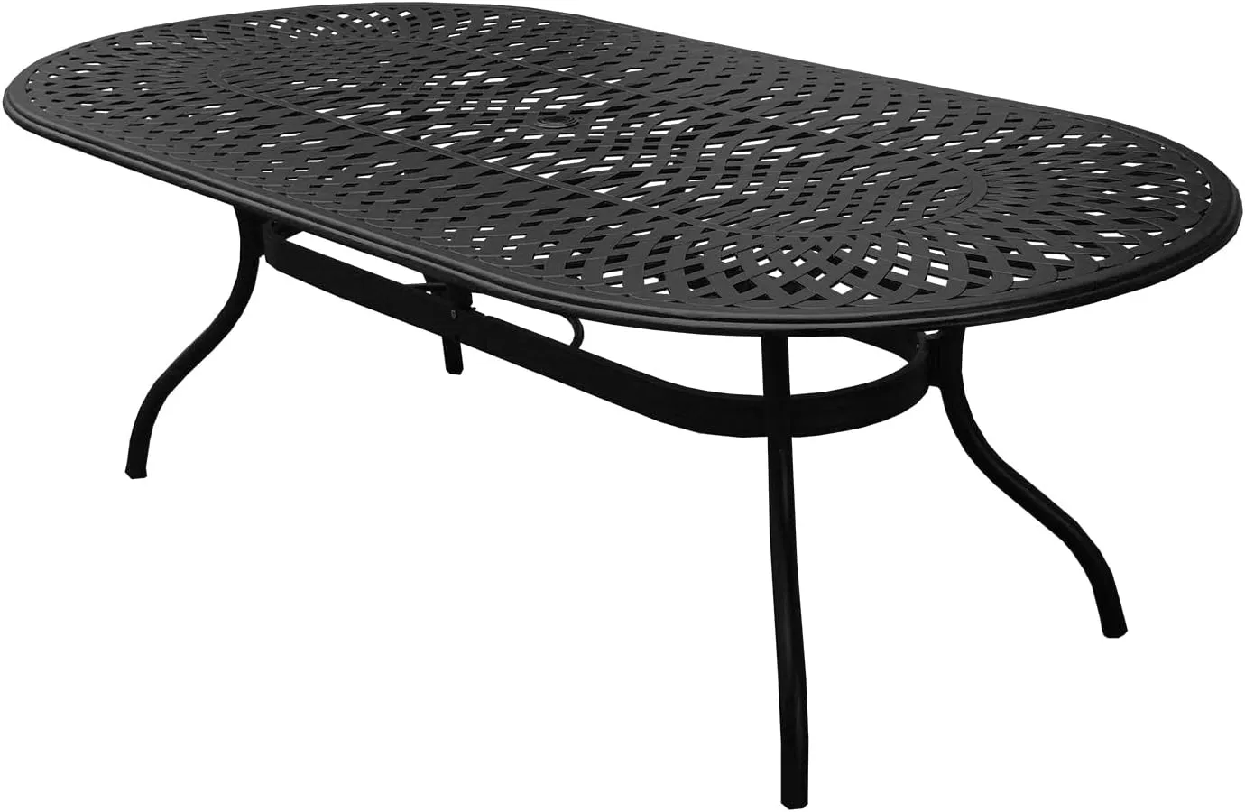 Oakland Living 1025-1855(8)-LBK Modern Outdoor Mesh Lattice Aluminum 95-in Large Black Oval Patio Eight Arm Chairs Dining Set