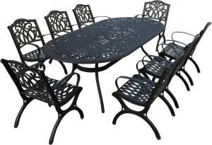 Oakland Living Modern Outdoor Mesh Lattice Aluminum 95-in Large Black Oval Patio Eight Arm Chairs Dining Set