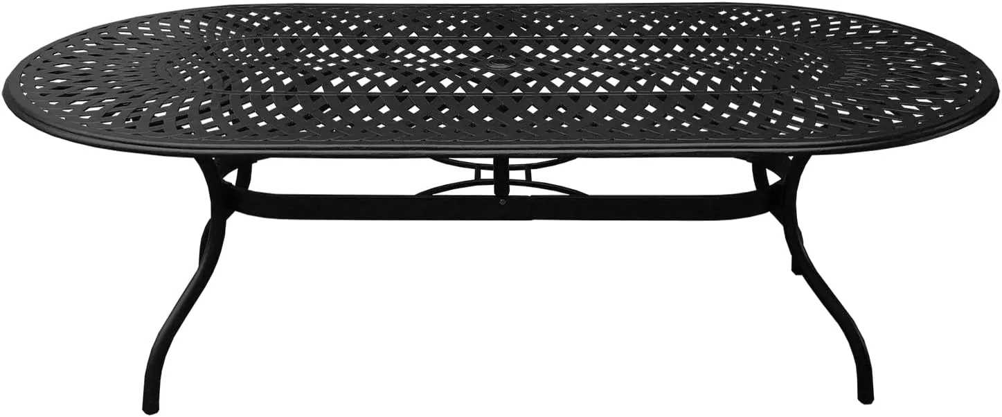 Oakland Living Modern Outdoor Mesh Lattice Aluminum 95-in Large Black Oval Patio Eight Arm Chairs Dining Set
