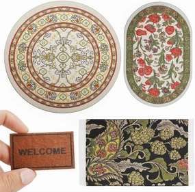 Odoria Dollhouse Area Rug Miniature: 1/12 Scale Entry Accent Rug Round Oriental for Vintage Living Room Kitchen - Mini Welcome Doormat - Tiny Carpet Oval Floral Green