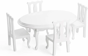 Odoria Dollhouse Dining Table Chair: 1/12 Scale Miniature Oval Table and Chairs for Dining Room - Mini Kitchen Wood Furniture White