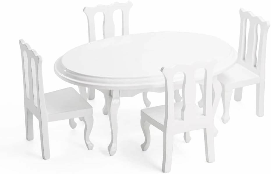 Odoria Dollhouse Dining Table Chair: 1/12 Scale Miniature Oval Table and Chairs for Dining Room - Mini Kitchen Wood Furniture White