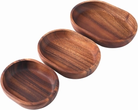 olelo Wooden Salad Bowl Set of 3-Acacia Wood Oval Dessert Displays Serving Trays Great for Fruit, Food, Salads, Mixing & Serving Bowls