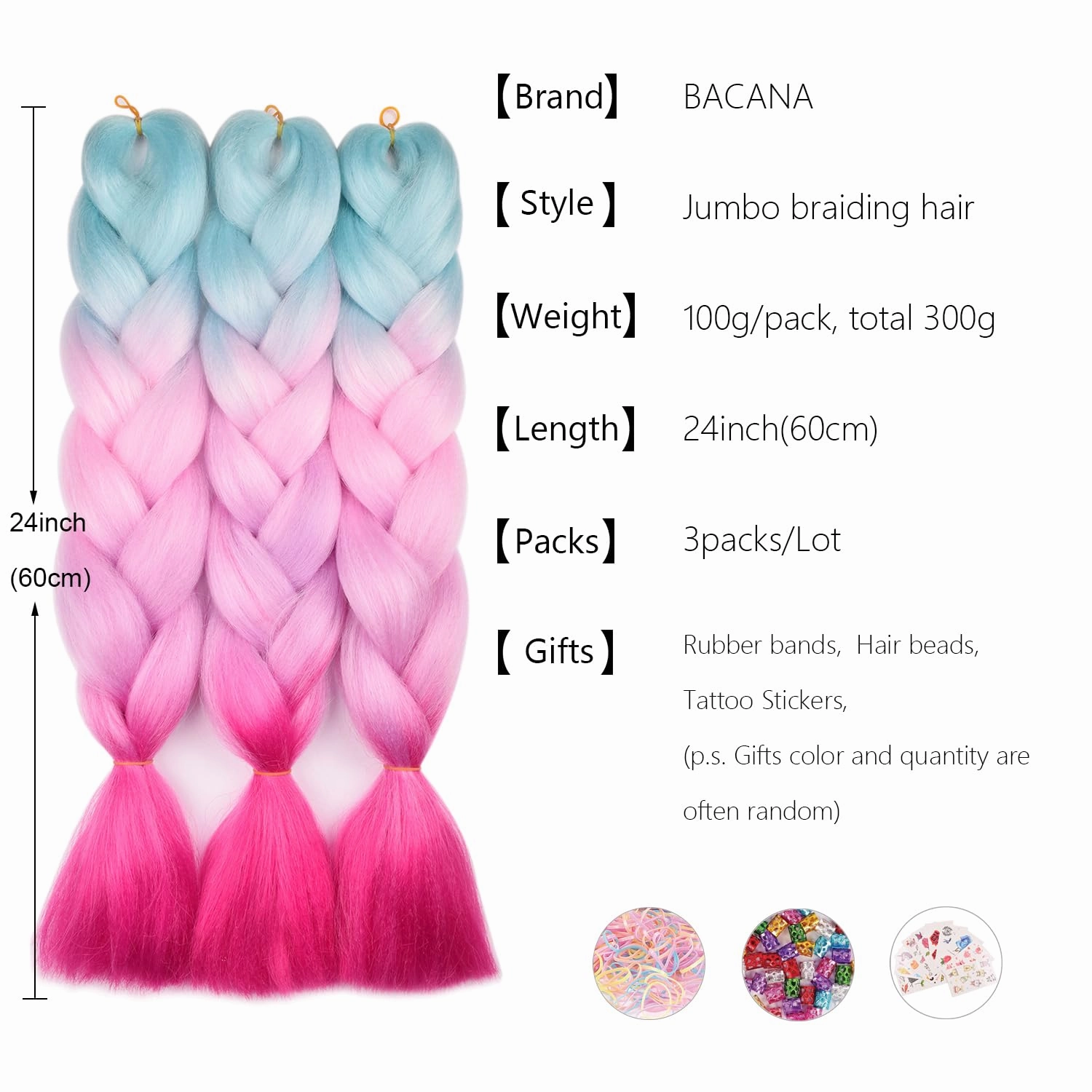 Ombre Braiding Hair 4Tone Color Gradient Pink Hair Extensions for Braiding, Kids Braids | Soft Hot Water Seal Braiding Hair with Yaki Texture for Long-Lasting Style (Green Pink Purple Red)