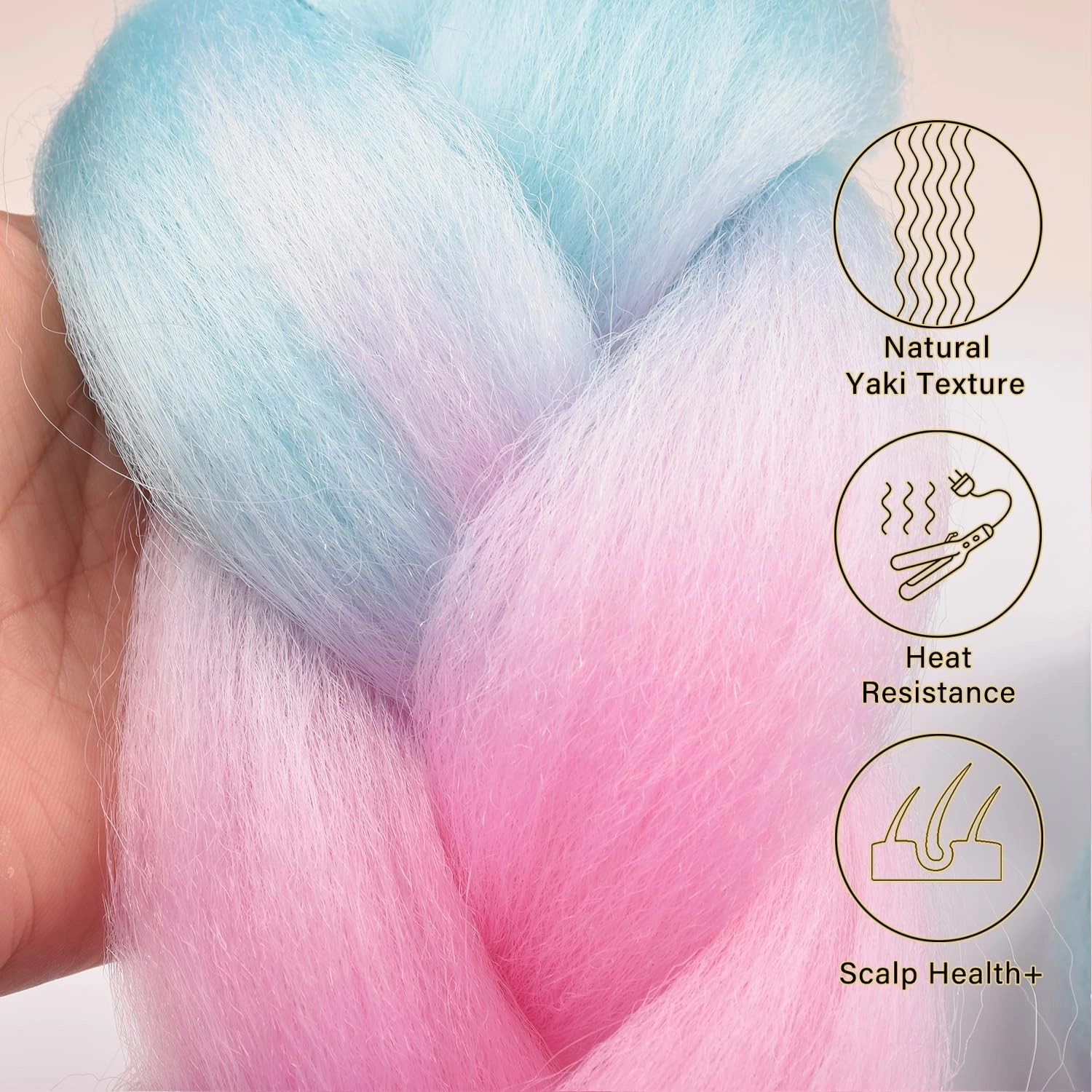 Ombre Braiding Hair 4Tone Color Gradient Pink Hair Extensions for Braiding, Kids Braids | Soft Hot Water Seal Braiding Hair with Yaki Texture for Long-Lasting Style (Green Pink Purple Red)