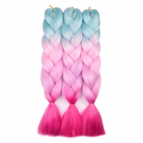 Ombre Braiding Hair 4Tone Color Gradient Pink Hair Extensions for Braiding, Kids Braids | Soft Hot Water Seal Braiding Hair with Yaki Texture for Long-Lasting Style (Green Pink Purple Red)