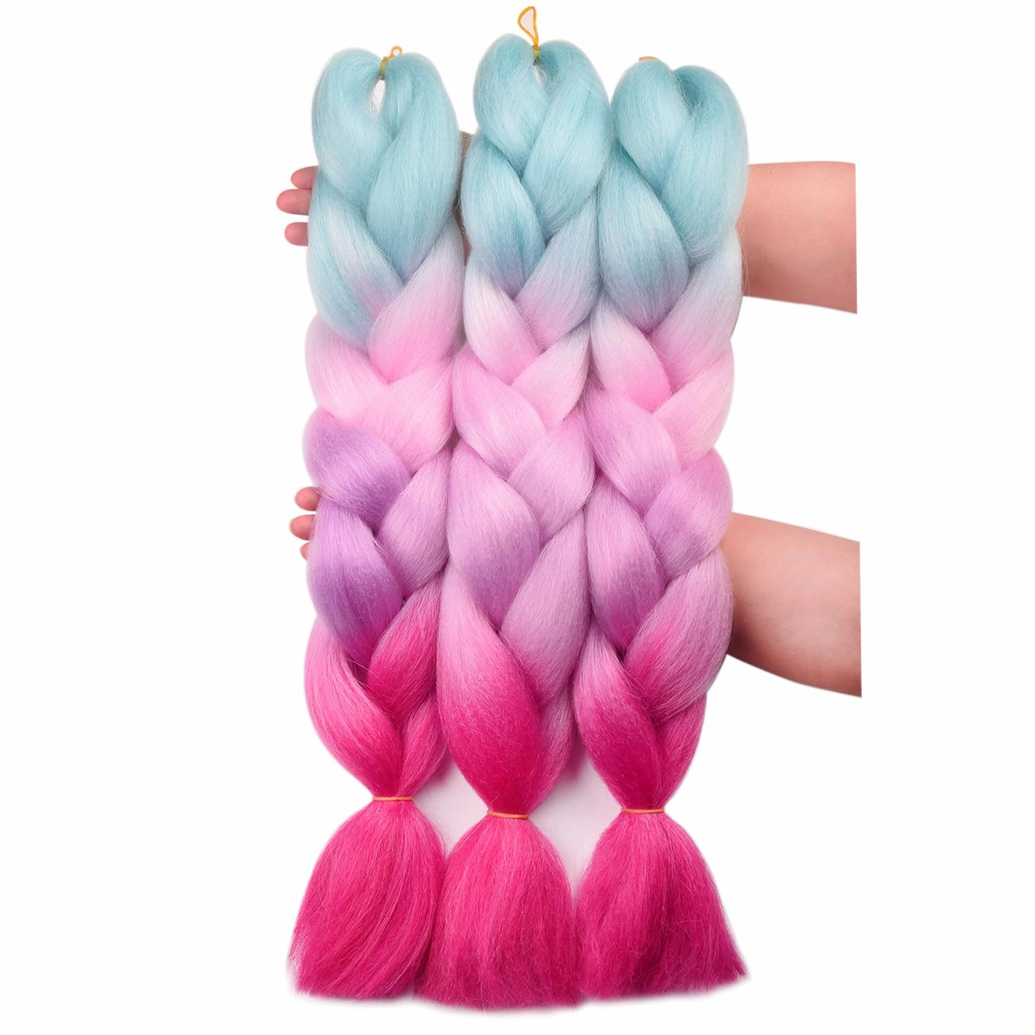 Ombre Braiding Hair 4Tone Color Gradient Pink Hair Extensions for Braiding, Kids Braids | Soft Hot Water Seal Braiding Hair with Yaki Texture for Long-Lasting Style (Green Pink Purple Red)