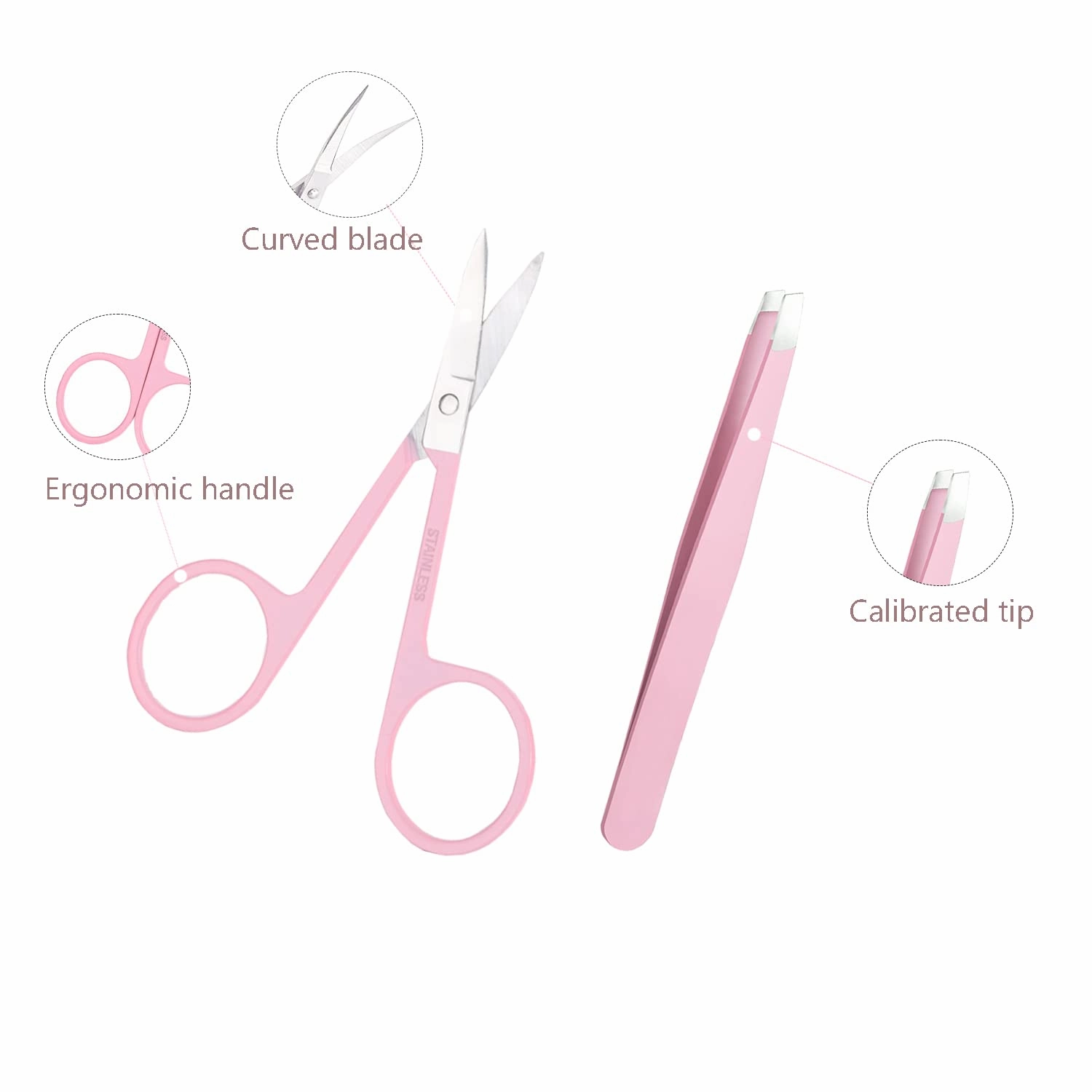 ONEUPIN 7-Piece Professional Eyebrow Grooming Kit with Razor, Tweezer, Eyelash Curler, False Eyelash Tool, Scissors, Comb - Women's Kit (Pink)