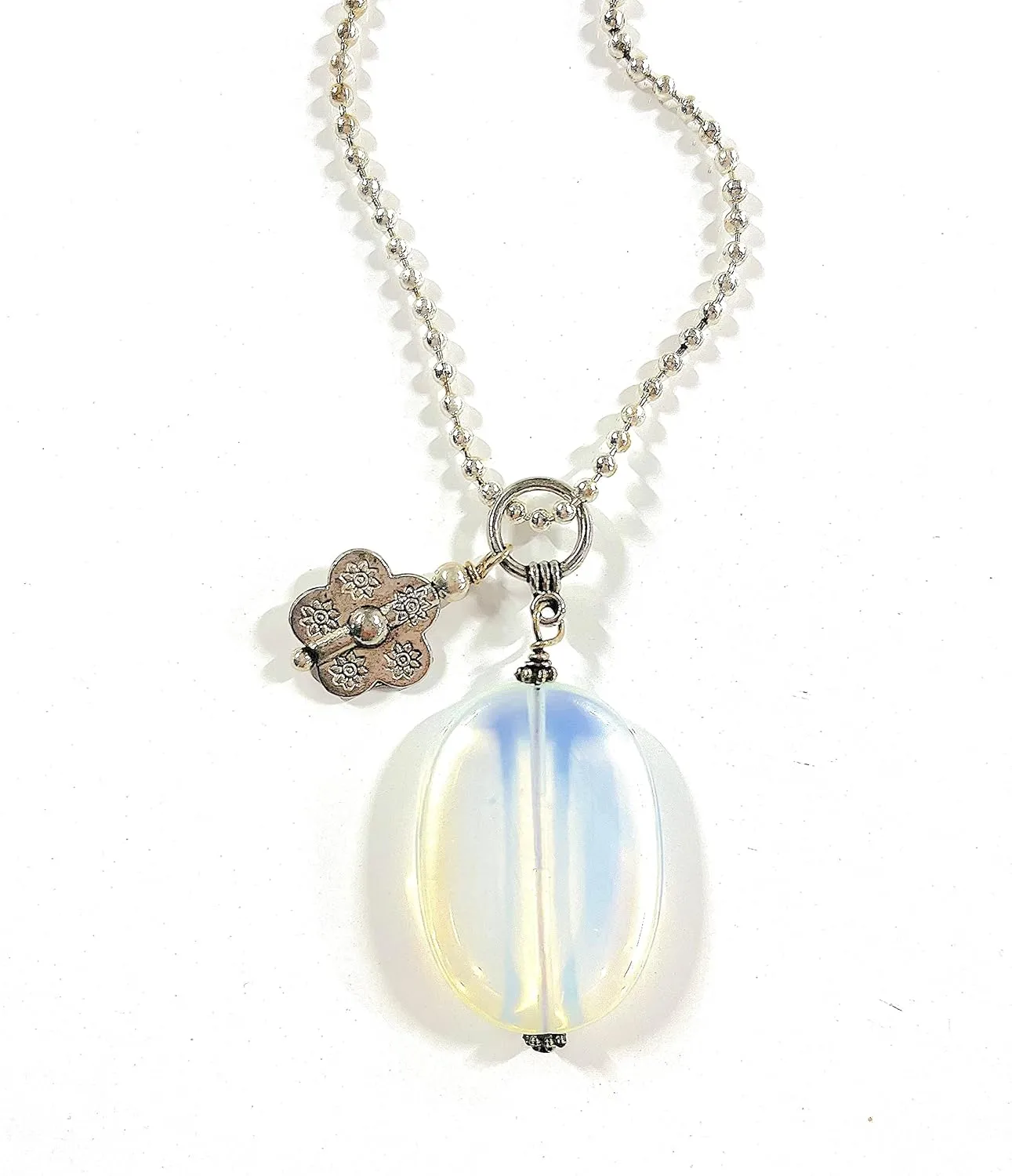 Opalite Oval Focal Pendant on Silver Ball Chain