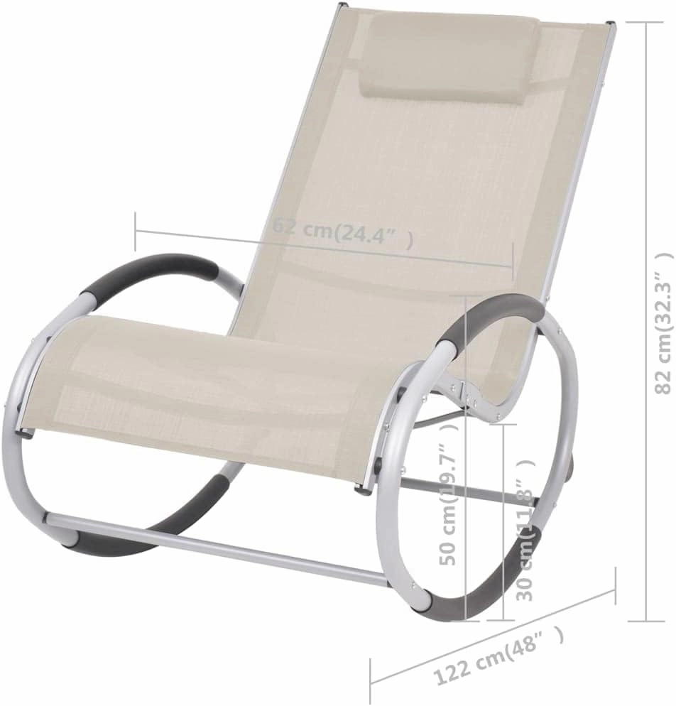 Outdoor Rocking Chair Cream Textilene Fabric with Pillow，Durable Aluminum Patio Furniture for Garden, Poolside and Backyard Lounging (24.4"x48"x32.3")