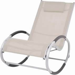 Outdoor Rocking Chair Cream Textilene Fabric with Pillow，Durable Aluminum Patio Furniture for Garden, Poolside and Backyard Lounging (24.4"x48"x32.3")