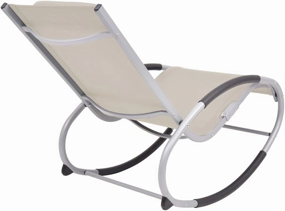 Outdoor Rocking Chair Cream Textilene Fabric with Pillow，Durable Aluminum Patio Furniture for Garden, Poolside and Backyard Lounging (24.4"x48"x32.3")