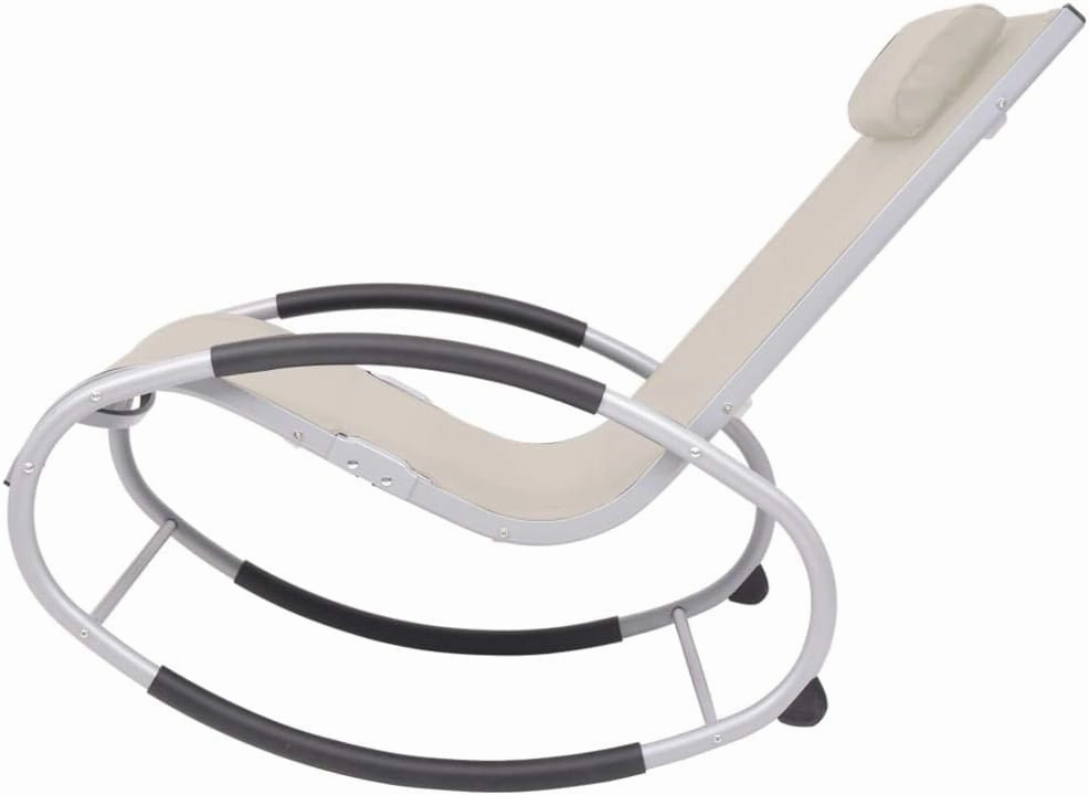 Outdoor Rocking Chair Cream Textilene Fabric with Pillow，Durable Aluminum Patio Furniture for Garden, Poolside and Backyard Lounging (24.4"x48"x32.3")