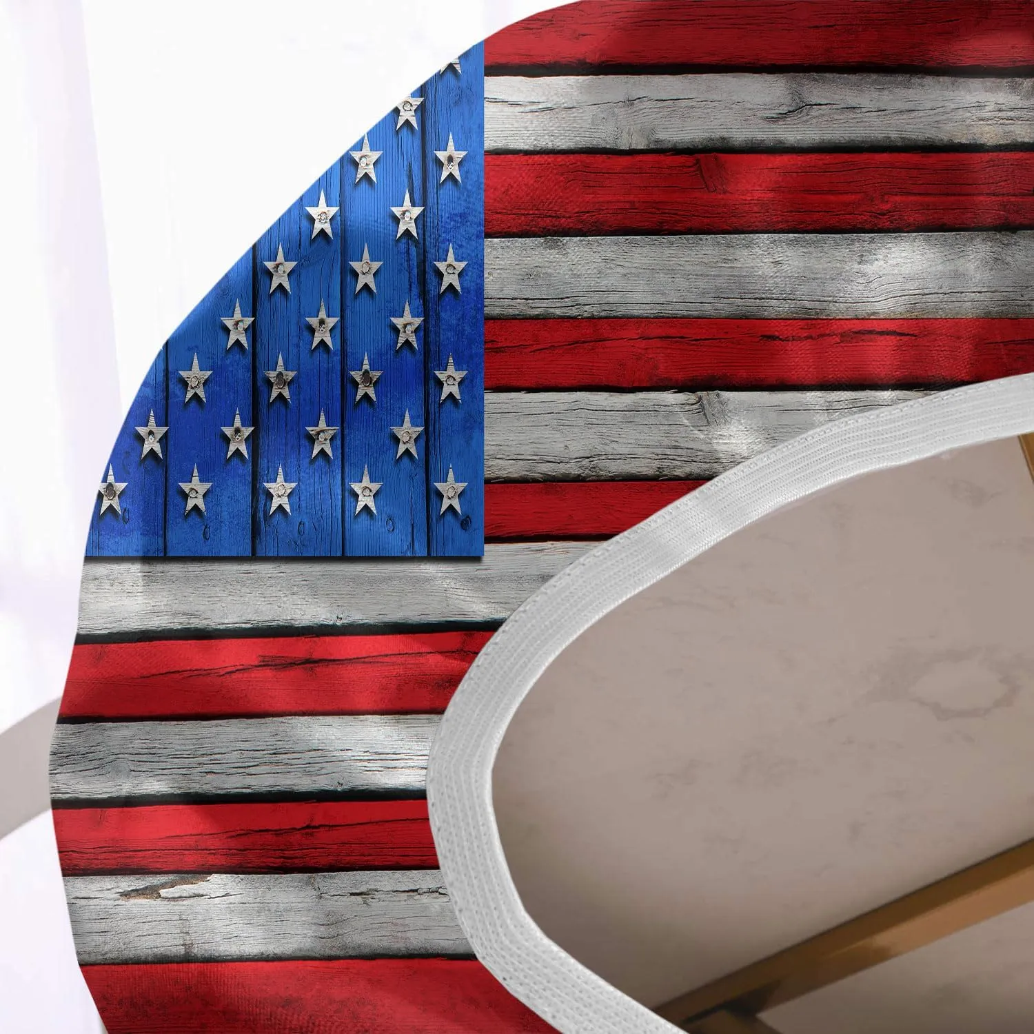 Oval American Flag Tablecloth, American Flag on Wooden Independence Day Fitted Elastic Edge Cover, for Indoor Dining, Outdoor Picnic Parties, Camping Use, Fits to 48x68 in Table