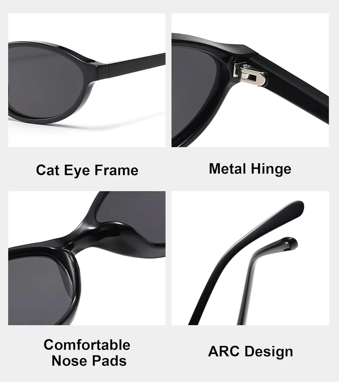 Oval Cat Eye Sunglasses for Women 90s Retro Narrow Small Shades