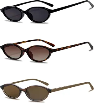 Oval Cat Eye Sunglasses for Women 90s Retro Narrow Small Shades