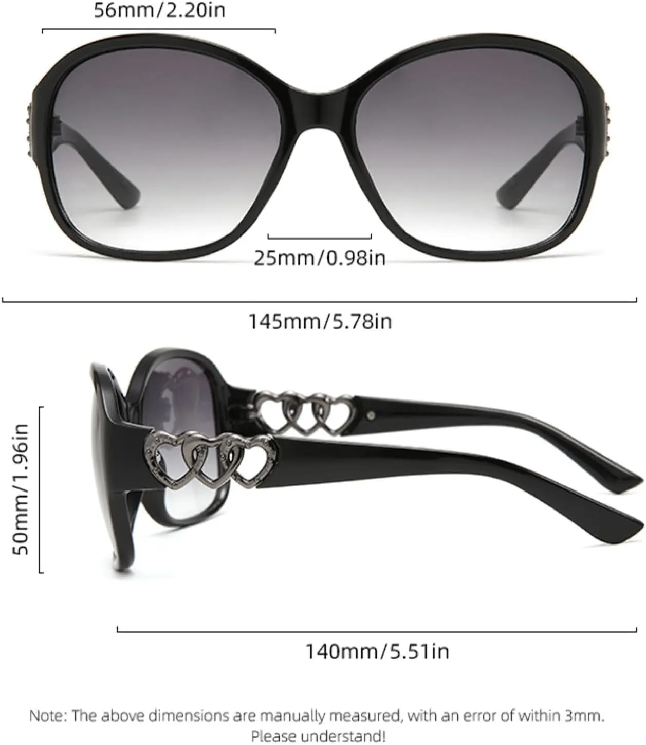 Oval Large-frame Women's Sunglasses with Metal Heart. Great for Fashion and Beach Trips.