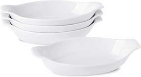 Oval Au Gratin Baking Dishes, 11.8oz Porcelain Mini Casserole Dish, Small Individual Gratin Dishes, Single Serving Baking Dishes, Banana Split Bowls - 4pc Set - 9 x 4.6 inch