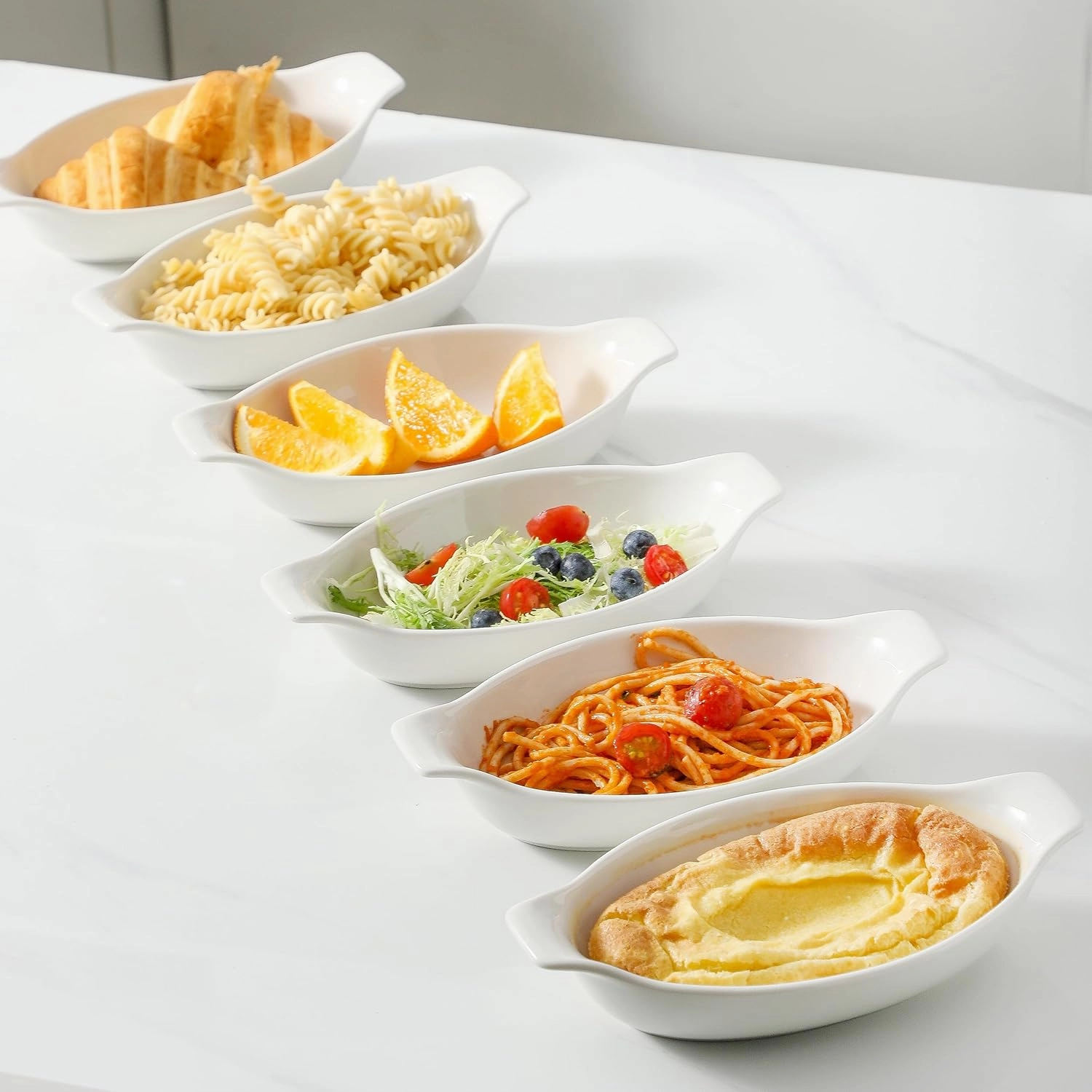 Oval Au Gratin Baking Dishes, 11.8oz Porcelain Mini Casserole Dish, Small Individual Gratin Dishes, Single Serving Baking Dishes, Banana Split Bowls - 4pc Set - 9 x 4.6 inch