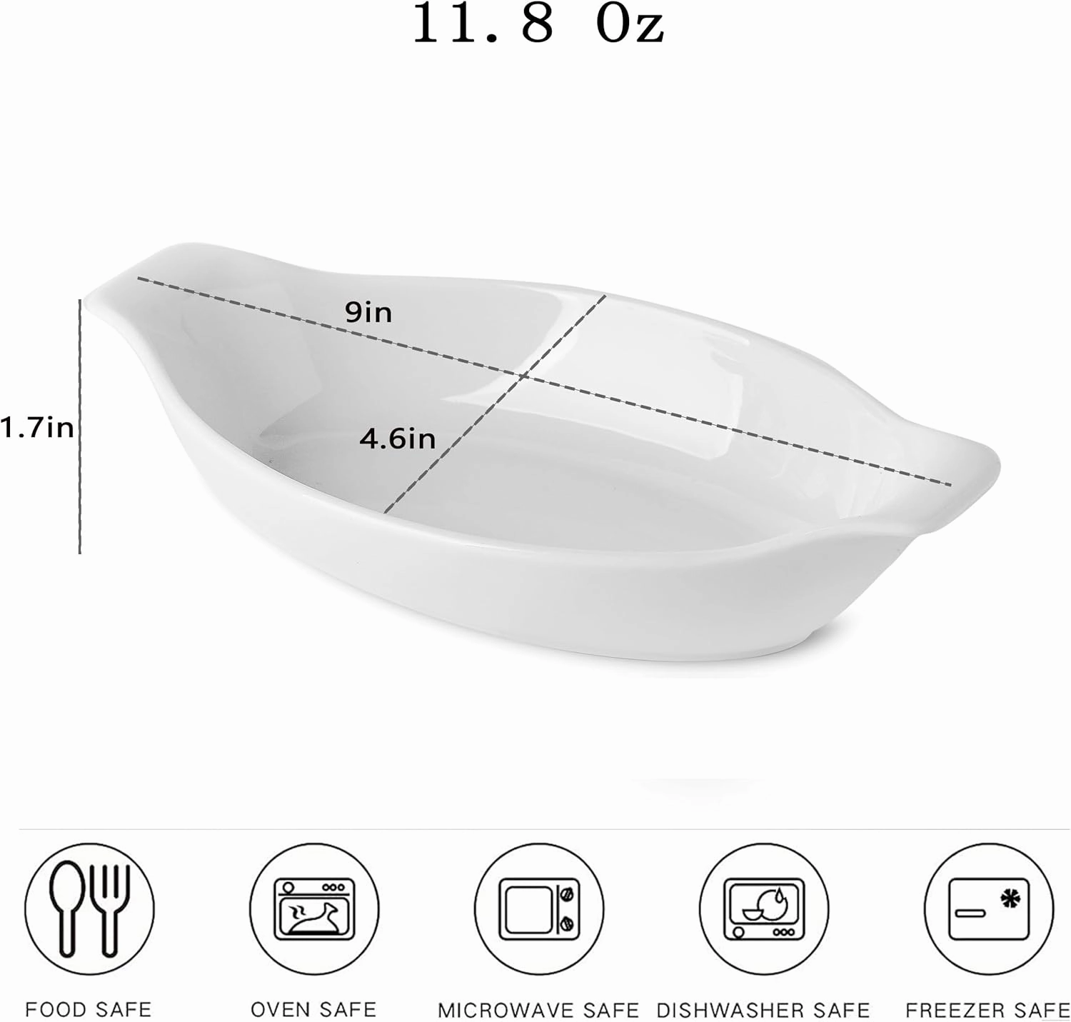 Oval Au Gratin Baking Dishes, 11.8oz Porcelain Mini Casserole Dish, Small Individual Gratin Dishes, Single Serving Baking Dishes, Banana Split Bowls - 4pc Set - 9 x 4.6 inch