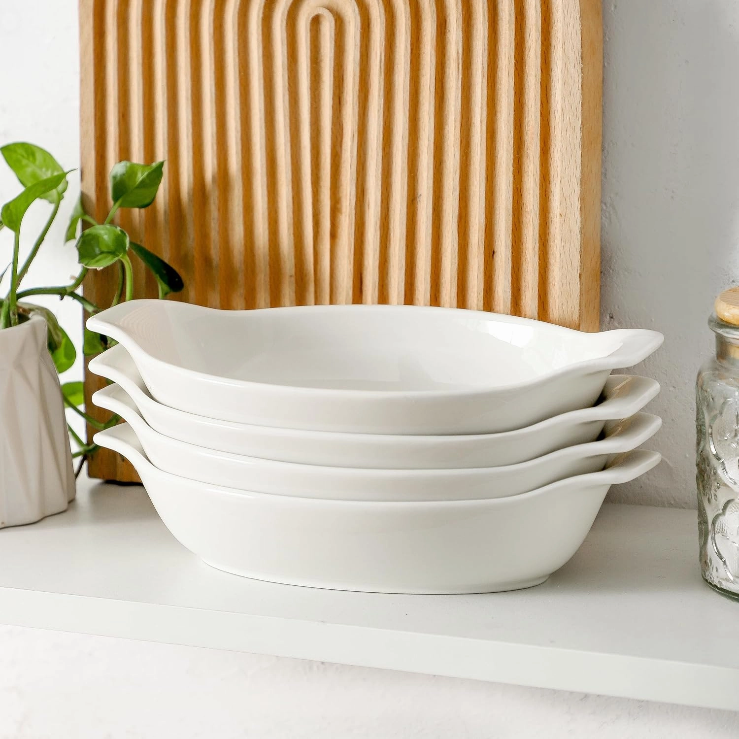 Oval Au Gratin Baking Dishes, 11.8oz Porcelain Mini Casserole Dish, Small Individual Gratin Dishes, Single Serving Baking Dishes, Banana Split Bowls - 4pc Set - 9 x 4.6 inch