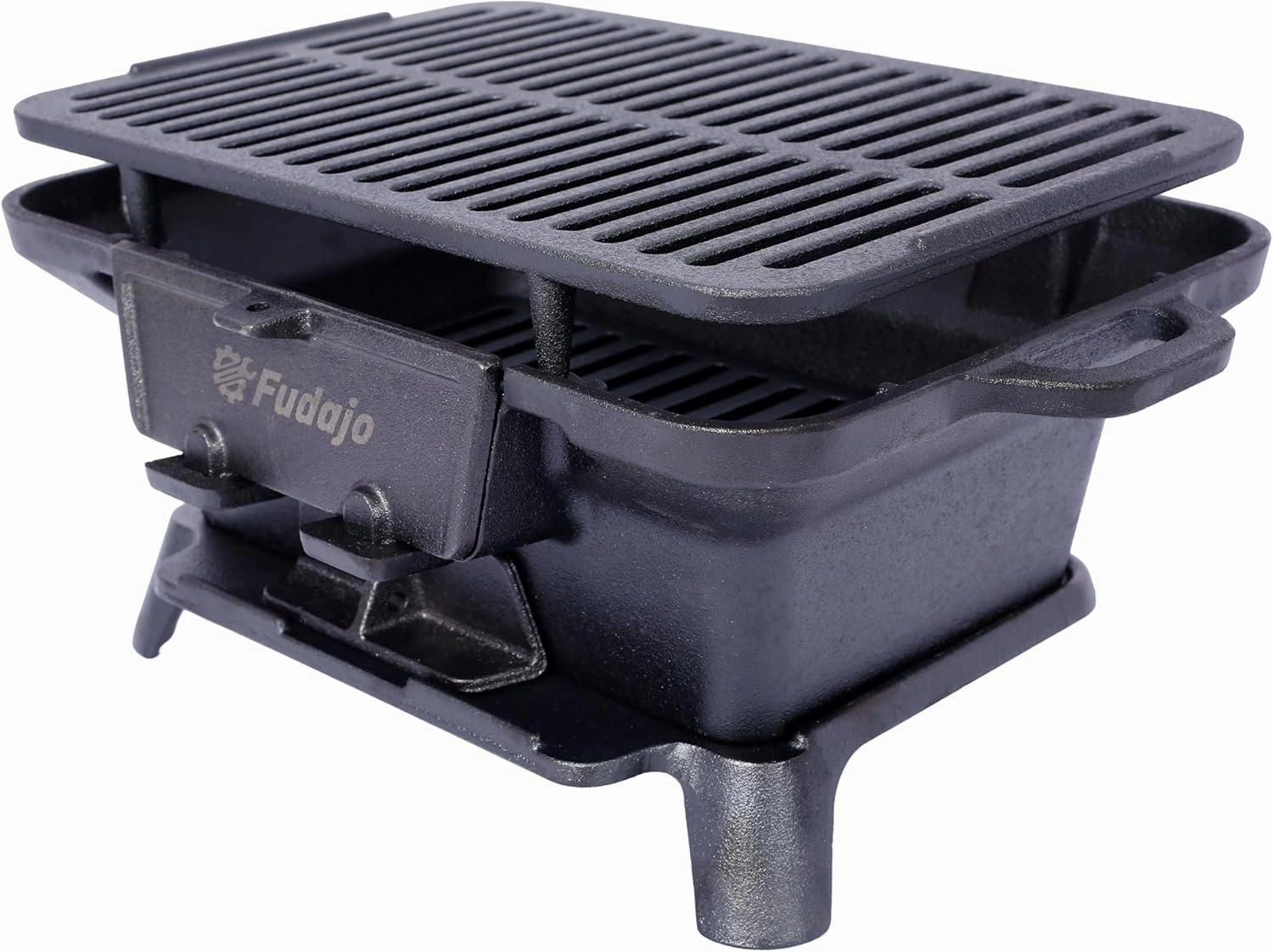 Oval Cast Iron Grill Outdoor, Portable Charcoal Grill and Tabletop Skillet - 100% Cast Iron, Enameled, Durable, Small Charcoal Grill, Camping Stove, Hibachi Grill