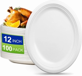 Oval Eco Friendly Disposable Plates - Large Heavy Duty Paper Plates 12 inch, Bulk Pack for BBQ, Party, Picnic