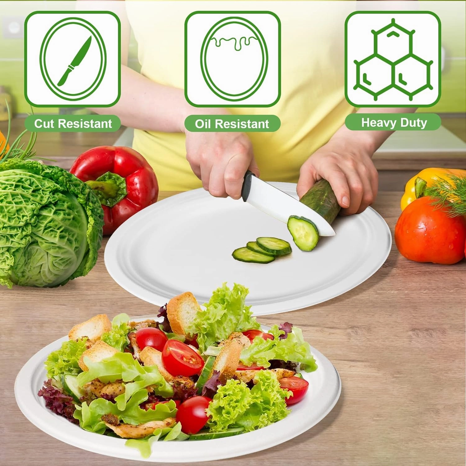 Oval Eco Friendly Disposable Plates - Large Heavy Duty Paper Plates 12 inch, Bulk Pack for BBQ, Party, Picnic