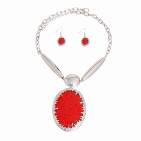 Oval Marbled Red Necklace
