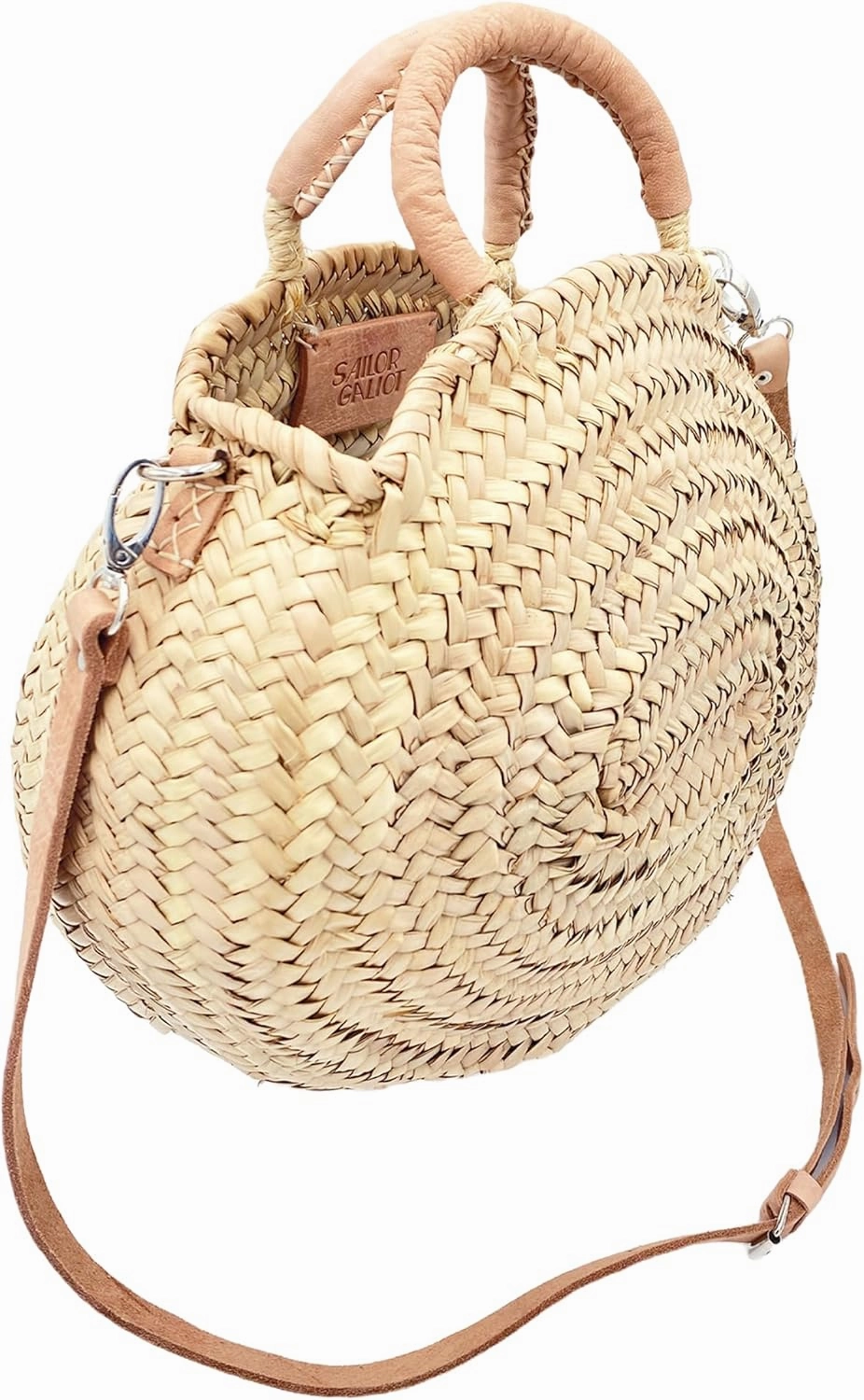 Oval Ocean Tote, Round Moroccan Straw Bag, Palm Basket, Crossbody Strap, Large/Medium Sizes, Perfect for Beach or Market