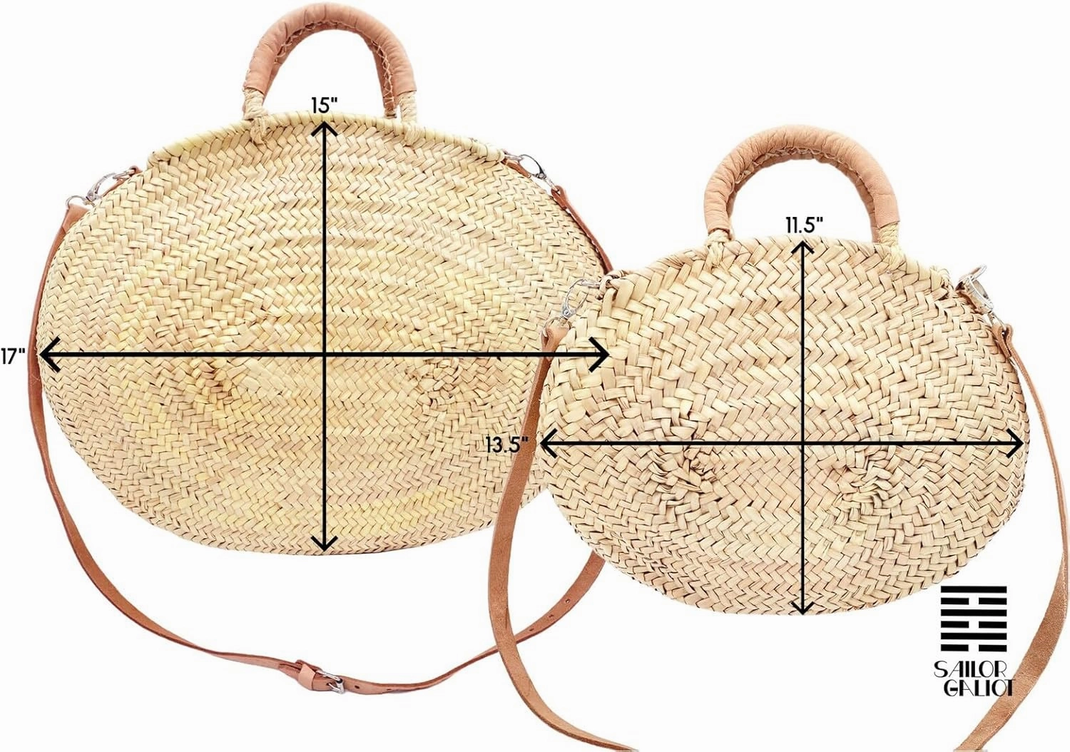 Oval Ocean Tote, Round Moroccan Straw Bag, Palm Basket, Crossbody Strap, Large/Medium Sizes, Perfect for Beach or Market
