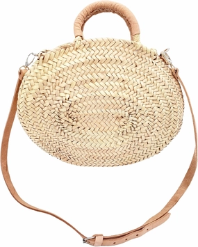 Oval Ocean Tote, Round Moroccan Straw Bag, Palm Basket, Crossbody Strap, Large/Medium Sizes, Perfect for Beach or Market