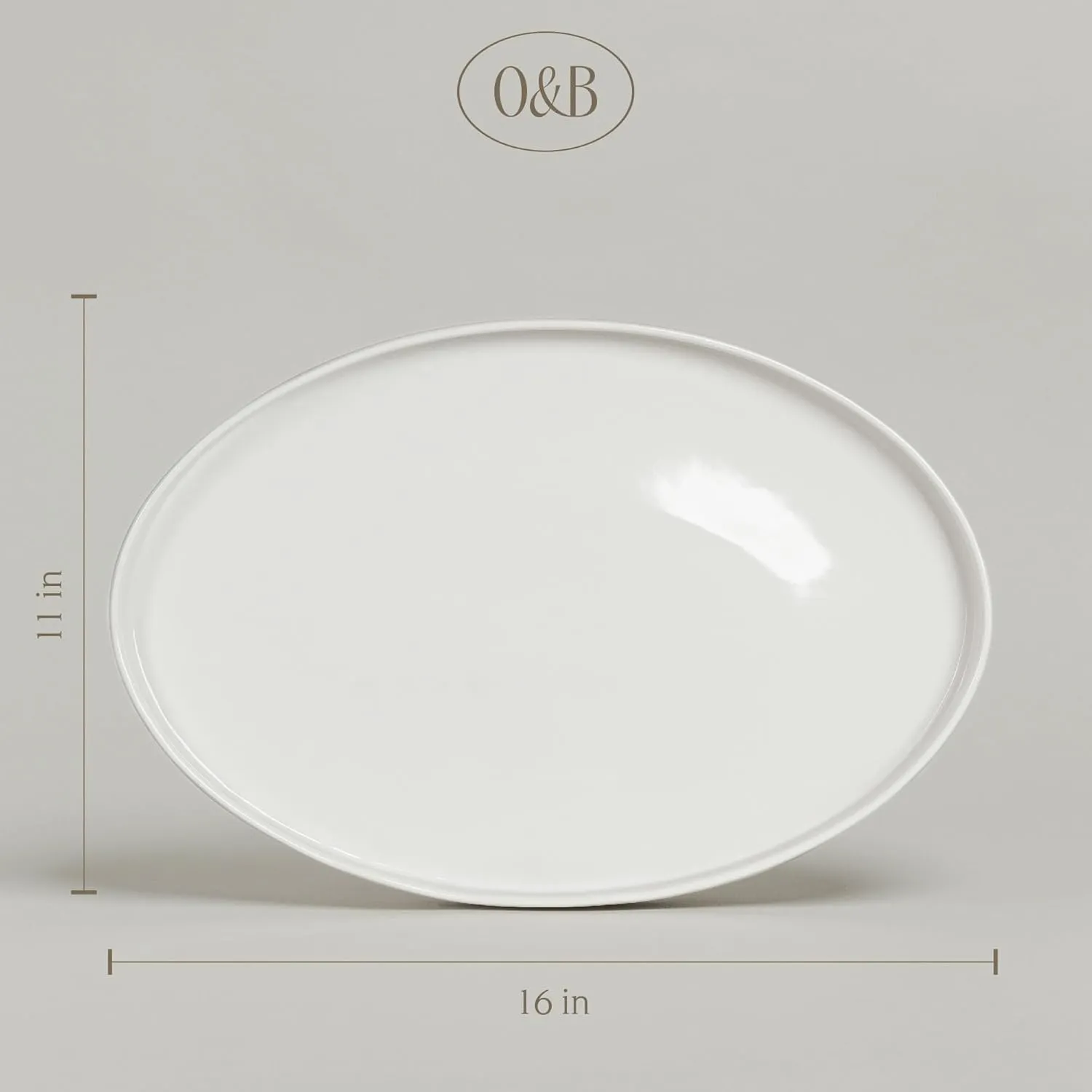 over&back Stackable Stoneware Serving Platter - Elegant 1-Piece Oval Serving Platter to Complete Your Kitchen Set - Perfect for Appetizers, Desserts, and More - 16" L x 11" W - Glossy White