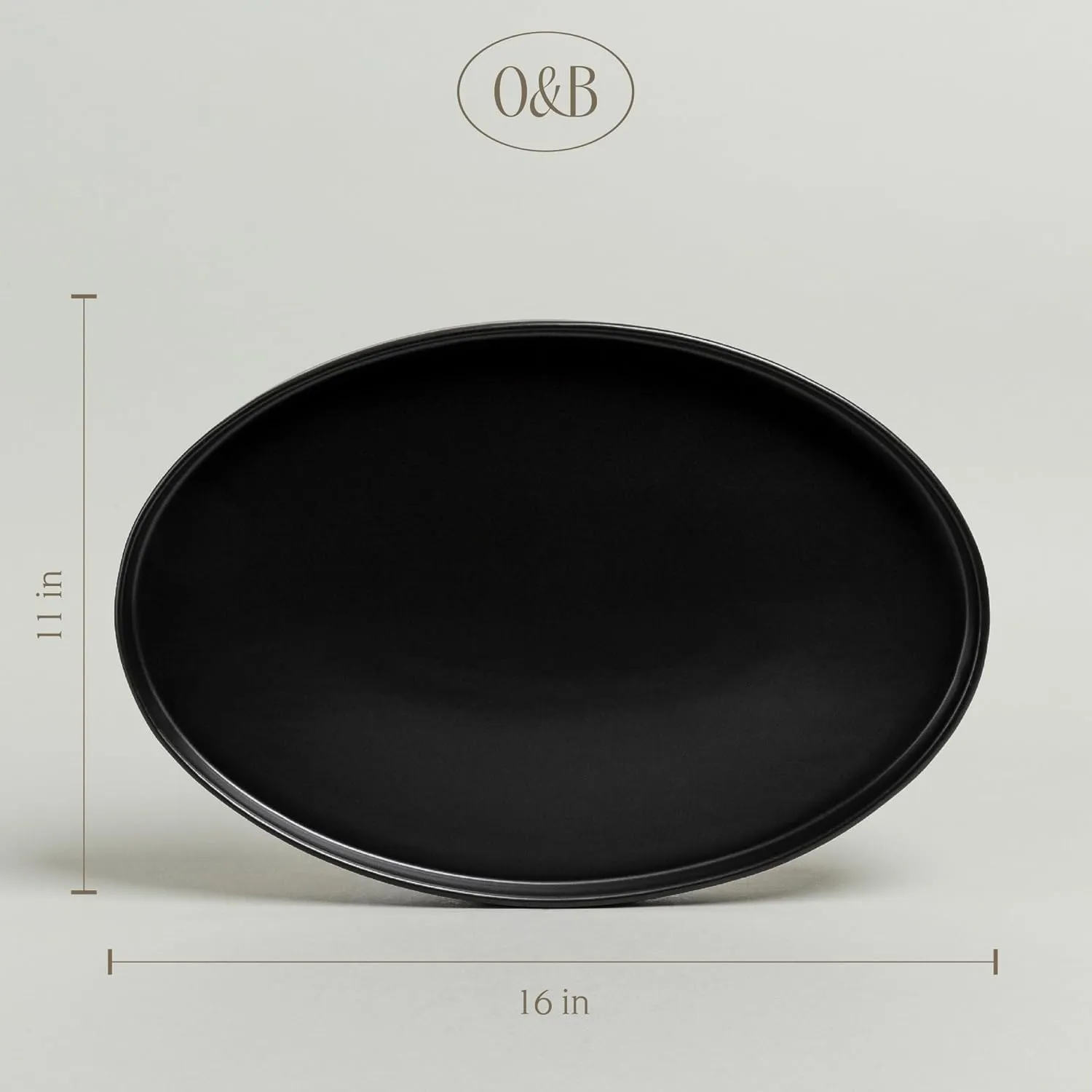 over&back Stackable Stoneware Serving Platter - Elegant 1-Piece Oval Serving Platter to Complete Your Kitchen Set - Perfect for Appetizers, Desserts, and More - 16" L x 11" W - Semi-Matte Black