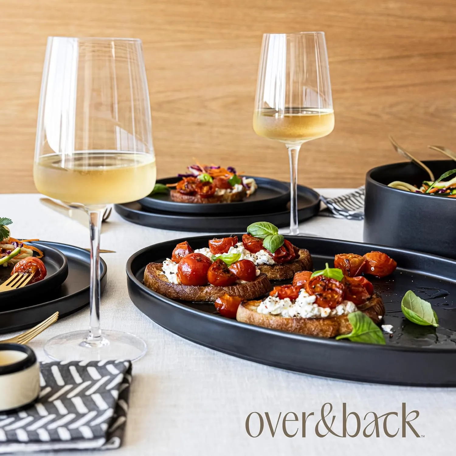over&back Stackable Stoneware Serving Platter - Elegant 1-Piece Oval Serving Platter to Complete Your Kitchen Set - Perfect for Appetizers, Desserts, and More - 16" L x 11" W - Semi-Matte Black
