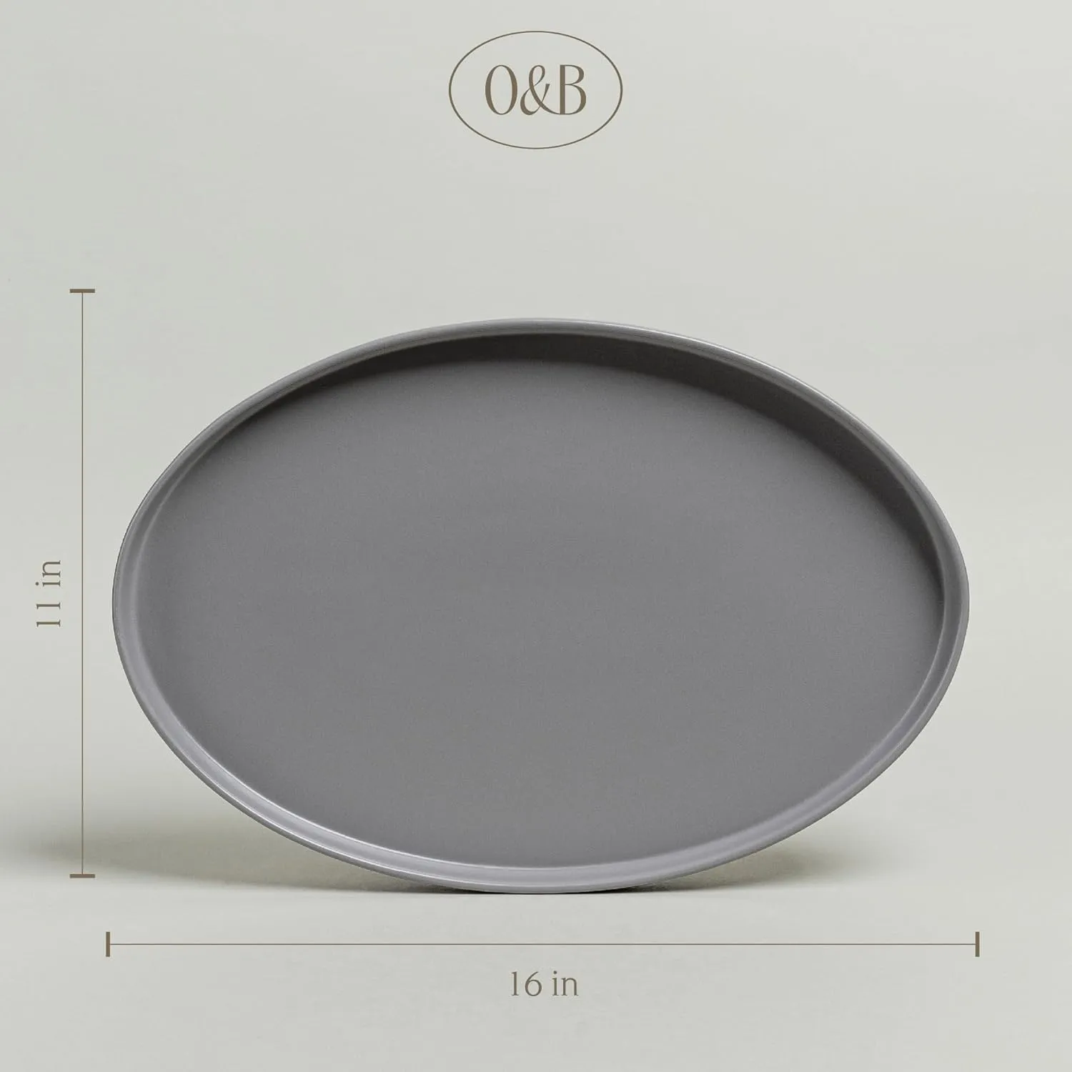 over&back Stackable Stoneware Serving Platter - Elegant 1-Piece Oval Serving Platter to Complete Your Kitchen Set - Perfect for Appetizers, Desserts, and More - 16" L x 11" W - Semi-Matte Charcoal