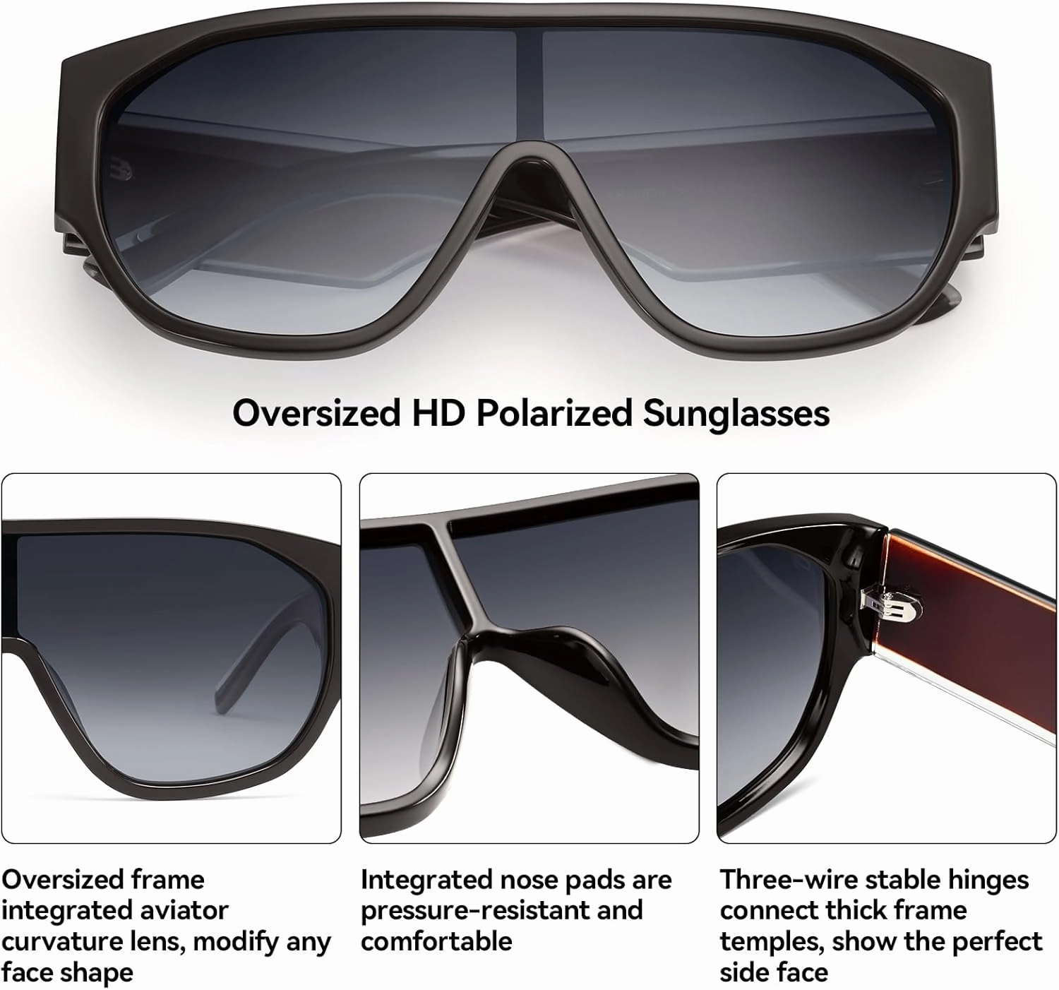 Oversized Aviator Sunglasses Women Men Polarized Trendy Big Siamese Large Chunky Thick Frame UV Protection Shades