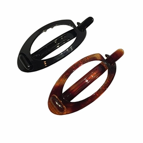 Parcelona French Plain Oval Set of 2 Small Tortoise Shell Brown and Black No Metal Hair Clip Barrettes by Parcelona