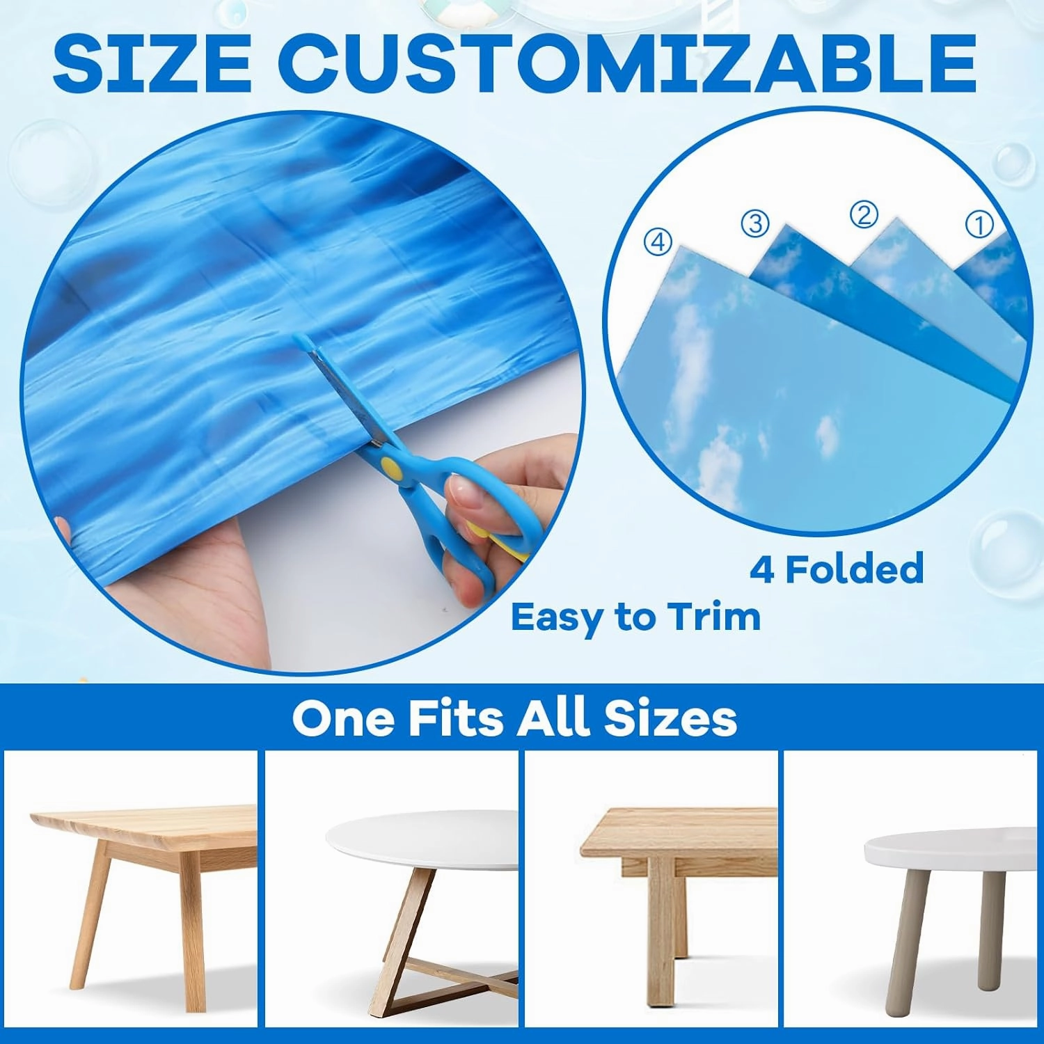 party greeting Under The Ocean Tablecloth Roll 100FT x 51 Inch Disposable Blue Ocean Sky White Clouds Plastic Table Covers Water Print Wall Backdrop for Kids Bulletin Board Beach Birthday Party Decor