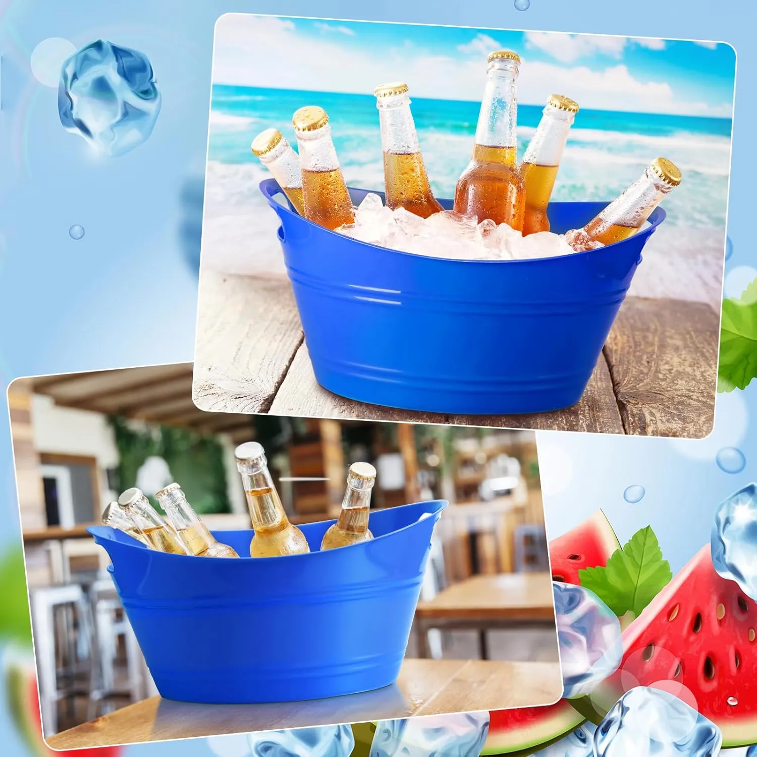 Patelai 6 Pcs Ice Buckets Bulk, Plastic Ice Buckets with Handles, Oval Storage Tub, Large Capacity Ice Drink Tub for Party Bar Wine Beer Champagne Beverage Bottle Cooler(4.5 Liter,Blue)